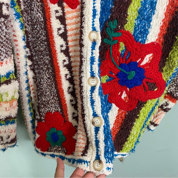 Free People Terry Towel Cardi Calypso Cardigan Sweater Floral Artsy XS - Picture 5 of 10